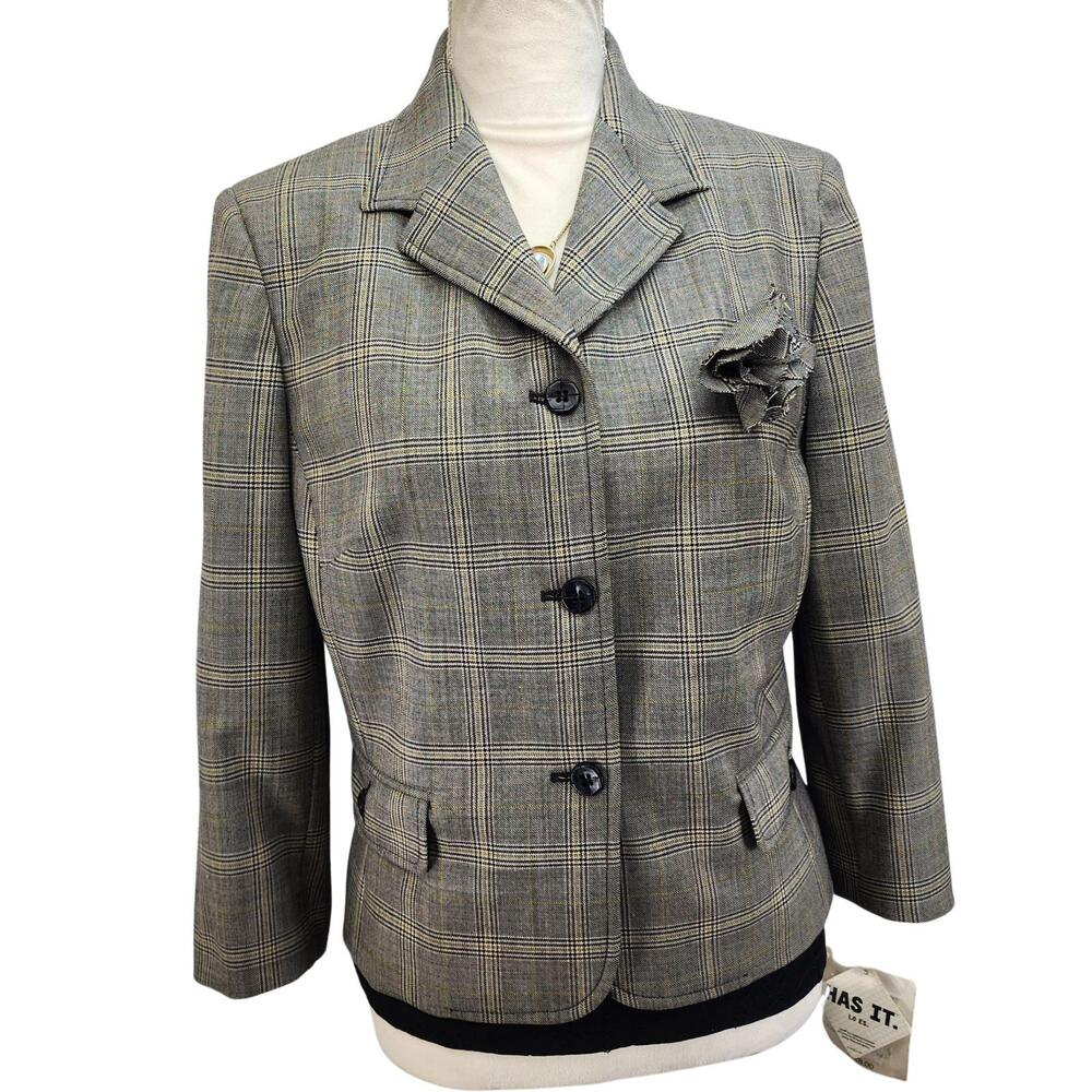 Identity by Lord & Taylor. Plaid, Y2K, Wool Blend Blazer. Size: 10